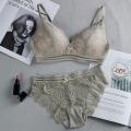 Women Sexy No Steel Ring Wire Free Bra Lace Floral Briefs Underwear Triangle Cup Bra Set