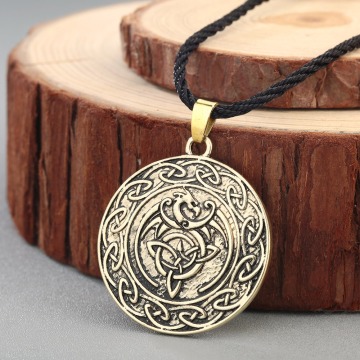 CHENGXUN Classic Men Norse Amulet Viking Gold Necklace Valknut Double Side Slavic talisman Knot Celtic Dragon Pendant Necklace