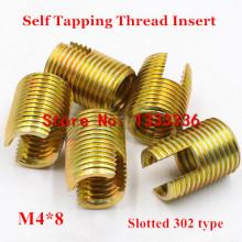 100pcs M4 Self Tapping Thread Inserts 302 Slotted Type Screw Bushing M4*0.7*8 (L) Steel Zinc Plated
