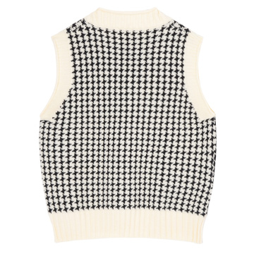 [EAM] Black Plaid Big Size Knitting Sweater Vest Loose Fit V-Neck Sleeveless Women New Fashion Tide Autumn Winter 2021 1DC712