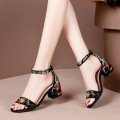 Plus Size 41 Summer Women Sandals Embroider Ankle Strap Sandal High Heels Dress Shoes Flower Ladies Shoes Sandalias Mujer