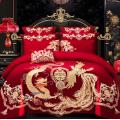 Red Chinese Style Wedding Embroidery Duvet Cover Bed sheet set Cotton Solid Princess Bedding Set Luxury Romantic Girls Bed cover