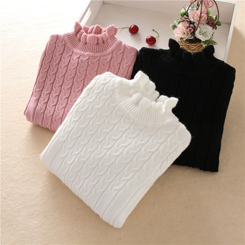 Baby Girls Sweaters Fall 2020 Princess Cotton Knitted Pullovers Sweater Pure Color White/pink/black Clothes Bottoming Tops 2-12T