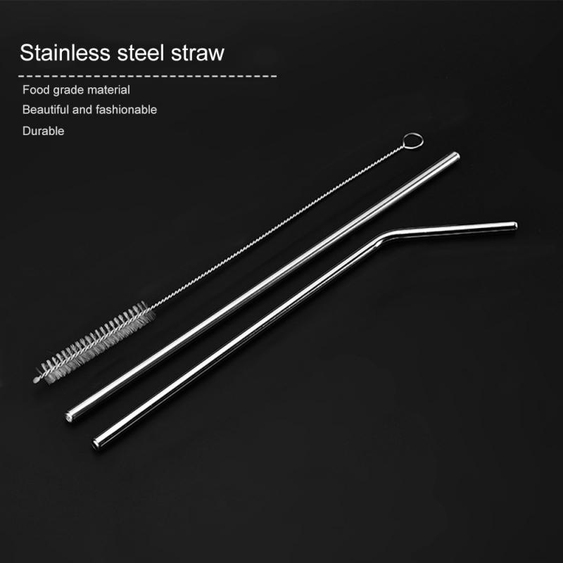 3pcs Stainless Steel Straw Set 1 Brush 1 Bends Pipe Elbow 1 Straight Tubes Home Drinking Tableware Party Reusable Bar Supplies