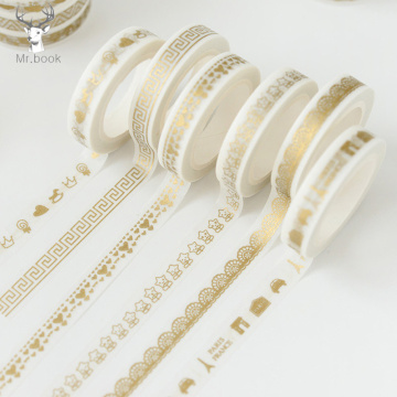 5pcs Lots Style Washi Tape Photo Album Decorative Paper Sticker DIY Dairy Scrapbook Gold Foil Adhesive Tape Office Supplies