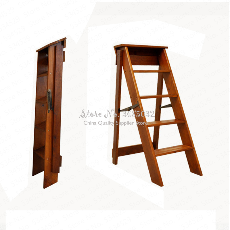 D,Multifunction folding solid stool wood ladder ascending platform step stool dual purpose rack stair chair