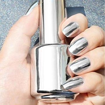 Women's Fashion 2Pcs 15ML Silver Metallic Mirror Effect Nail Polish + Top Coat Nail Art Varnish DIY Manicuring Supplies