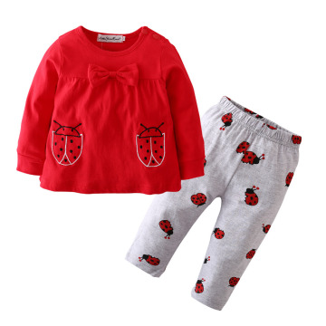 2Pcs Newborn Baby Girls Clothes Outfits Set Cartoon Ladybug Long Sleeve T-shirt Tops Legging Pants Infant Toddler Clothing