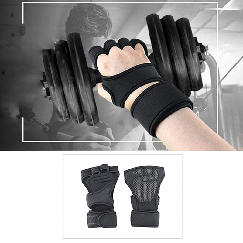 1 Pair Gym Fitness Gloves Hand Palm Protector with Wrist Wrap Support Workout Bodybuilding Power Weight Lifting