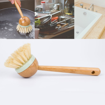 Tableware Cleaning Wooden Long Round Handle Brush Natural Loofah Brush Kitchen Cleaner Supplies