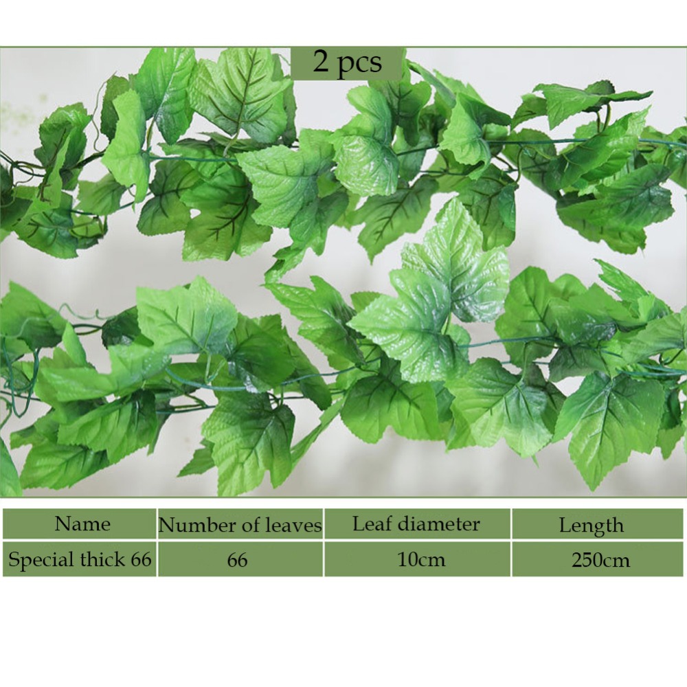 2pcs 2.3m Long Artificial Vine Grape Leaf Green Silk Fake Artificial Ivy Fake Plant for Home Party Decoration