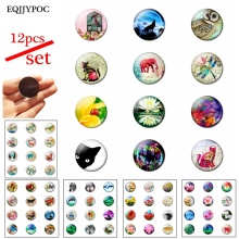 12pcs Animal and Fllower 25MM Fridge Magnet Glass Note Holder Decoration Refrigerator Magnetic Sticker Home Decor Cute Kids Gift