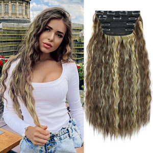 Alileader Hot Sale Long Soft Hairpiece Fluffy 4pcs/set Clips Wigs 11 Clips Synthetic Hair Extension Clip In