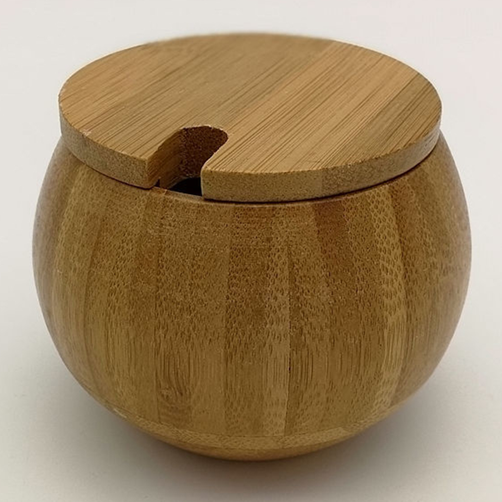 Bamboo Wooden Spice Jar Sugar Bowl Coffee Condiment Storage Box with Spoon