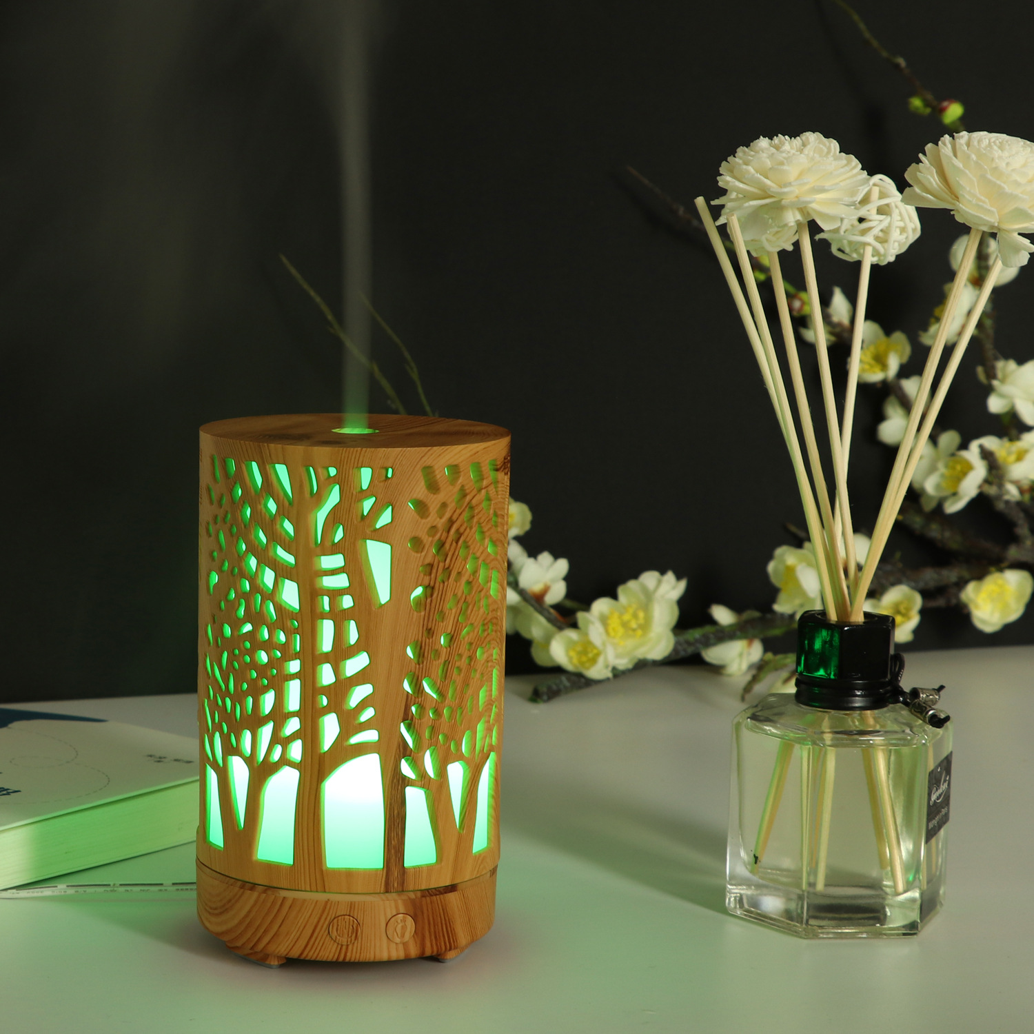 Air Humidifier Aroma Essential Oil Diffuser 7 Color Led Night Light Air Purifier Hollow Cylinder for Home Bedroom Humificador