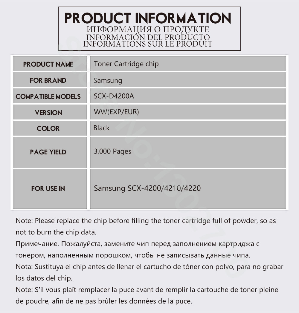 3K SCX-D4200A toner cartridge chip for Samsung SCX-4200 SCX 4200 D4200 D4200A 4210 4220 SCX-4210 SCX-4220 printer powder reset