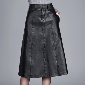 women Winter midi skirt 2020 spring womens high waist PU leather skirt faldas vintage saias plus size M-4XL Fashion autumn P354