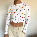 Fruit Print Fresh Women's T-shirt Cardigan Crop Top Fashion Casual Wild Long Sleeve Single-breasted