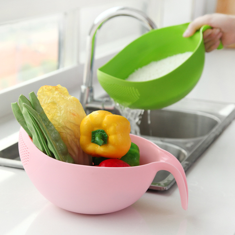 Food Grade Plastic Rice Beans Peas Washing Filter Strainer Green Pink Color Basket Sieve Drainer Cleaning Gadget