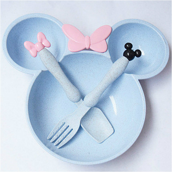 3pcs Wheat Straw Baby Cartoon Tableware Set Children's Dishes Kids Dinner Platos Baby Feeding Plate Training Bowl Spoon Fork