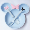 3pcs Wheat Straw Baby Cartoon Tableware Set Children's Dishes Kids Dinner Platos Baby Feeding Plate Training Bowl Spoon Fork