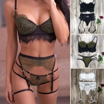 Women Sexy Lingerie Lace Babydoll Open Bra Set WomenTransparent Lingerie Set G-String Underwear Nightwear Bra Brief Set 3PC Set