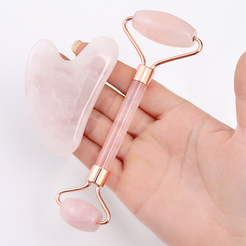 Facial Massager Rose Quartz Roller Mute Powder Crystal Roller Jade Roller Scraper Massager Relaxation Slimming Beauty Tool