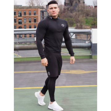 New Men Fitness Three-Piece Bodybuilding Cycling Stretch Tracksuits Tight Long Sleeve Sportswears+Men's 2 in 1 Leggings pants