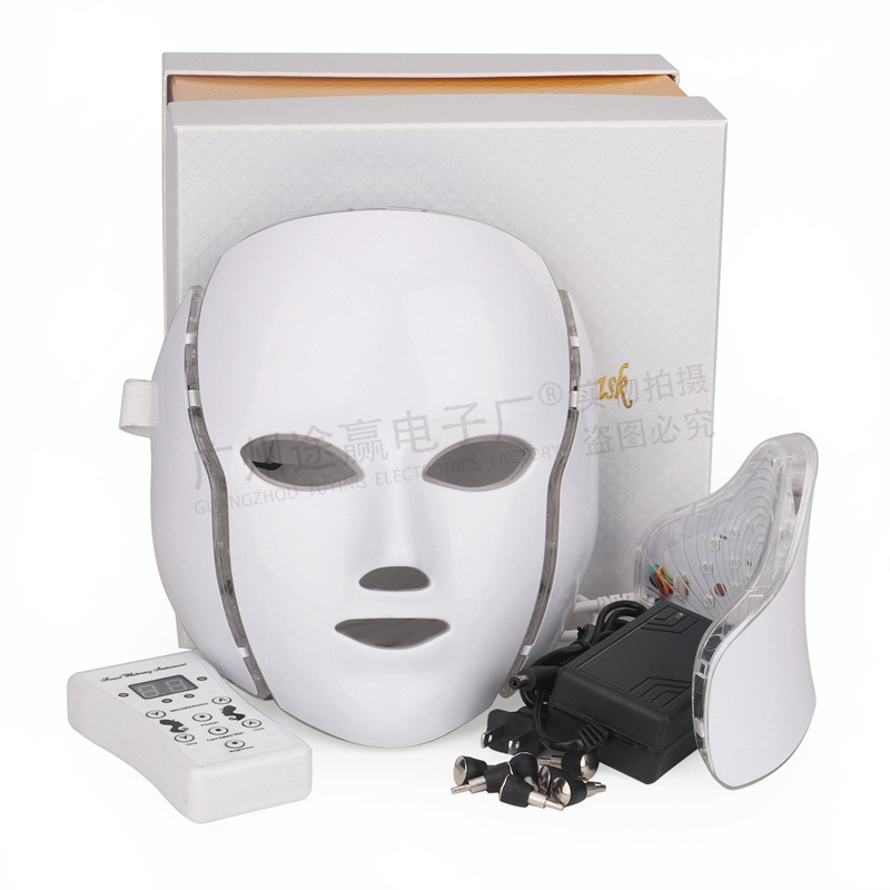 LED Facial Mask 7 Colors with Neck Light Therapy Skin Rejuvenation Beauty Skin Care Whitening Skin Shrink Pores Device Home Spa