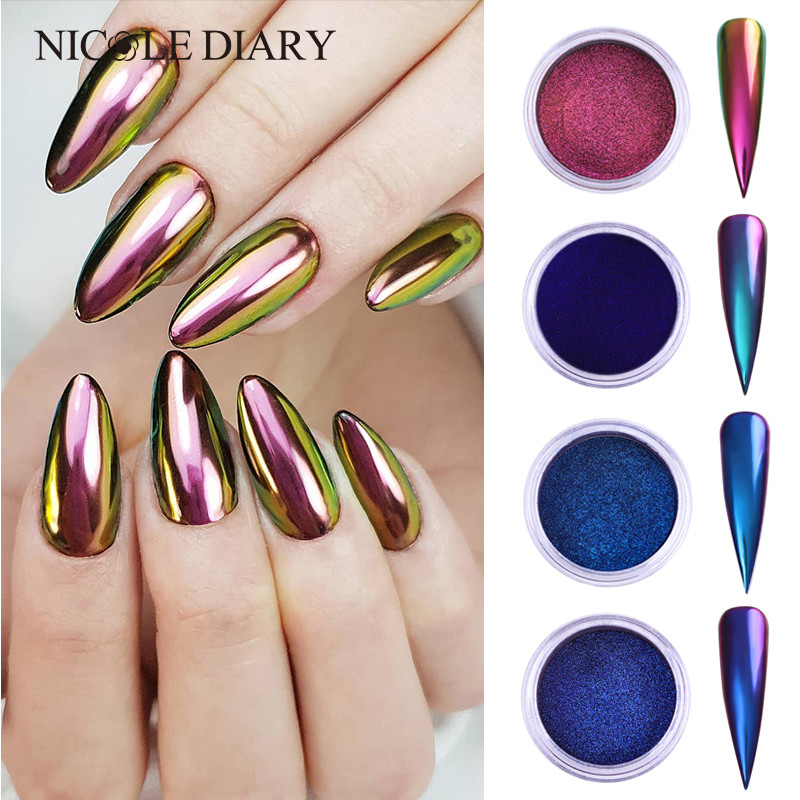 0.2g/Box Chameleon Mirror Laser Nail Glitter Powders Auroras Effect Nail Art Chrome Pigment Dust DIY Design Decoration