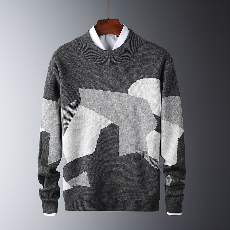 Warm New Winter Sweater Men High Quality Elasticity Patchwork Men's Sweater Knitted Long Sleeve Casual Thick Print Pullover Men