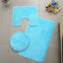 Microfiber Bathroom Rugs Set Shaggy Soft Bath Mat & U-Shaped Toilet Rug Non-Slip Machine Wash Dry Absorbent
