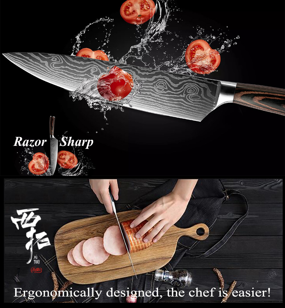 XITUO New Kitchen Knife Sets 4 PCS 7CR17 laser Damascus Stainless Steel Chef Knife Japanese Santoku Cleaver Slicing Paring Knive