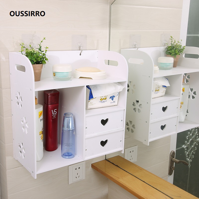 OUSSIRRO Bathroom Shelves Wall Hanging Shampoo Cosmetics Storage Rack Wall Partition Waterproof Space Utilization Tissue Box