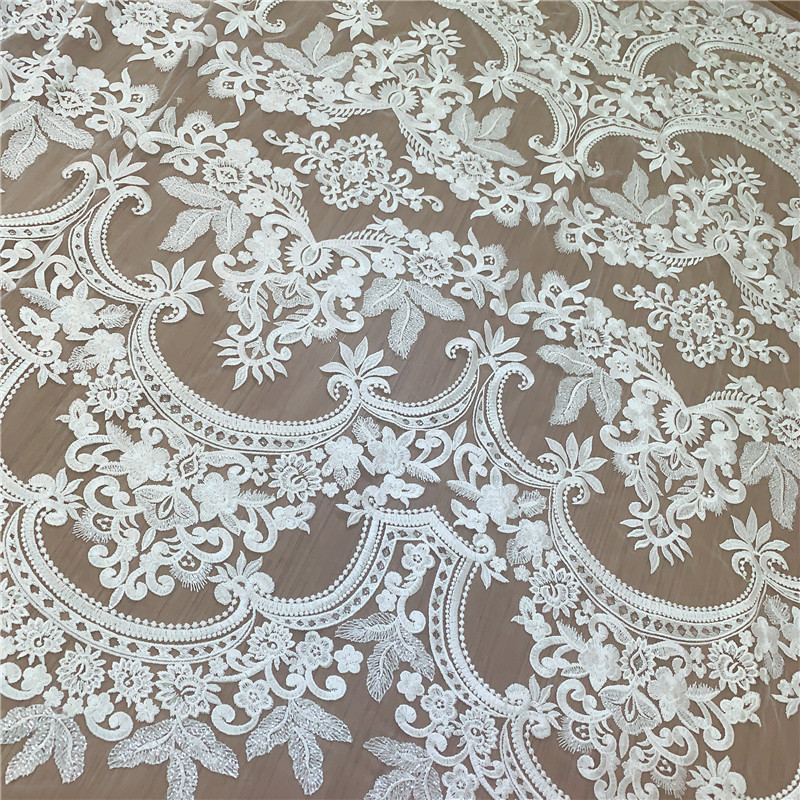 LFY Off White Rayon Top quality Bridal Embroidery Lace fabric Nigerian African French Chantilly Lace Fabric ,Mesh Tulle Fabric