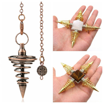 Reiki Natural Stone Crystal Dowsing Metal Pendulum Pendulo Radiestesia Pyramid Pendule Healing Chakra Charm Pendant For Men Wome