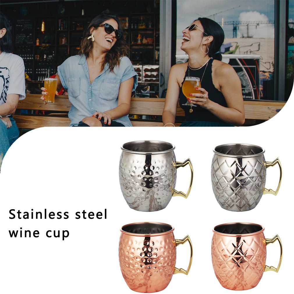 1 PC 530ml Moscow Mule Mug Stainless Steel Hammered Copper Plated Beer Cup Coffee Cup Bar Drinkware Cup