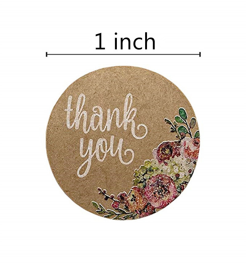 50-500pcs Thank You Stickers for seal labes 1inch Handmade Sticker Brown Kraft Floral scrapbooking cute Stationery sticker