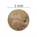 50-500pcs Thank You Stickers for seal labes 1inch Handmade Sticker Brown Kraft Floral scrapbooking cute Stationery sticker