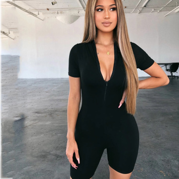 Sexy Jumpsuit Black Romper боди Wear Party Club Summer Women Clothing Bodycon Bodysuits Shorts Woman Clothes Zip Up Overall Body