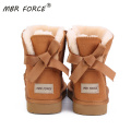MBR FORCE 2020 Classic Women Warm Snow Boots Winter Boot with Bowknots Genuine Cowhide Leather Women Boots Ankle Boots Fur Shoes