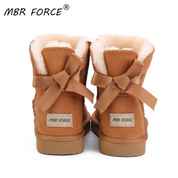 MBR FORCE 2020 Classic Women Warm Snow Boots Winter Boot with Bowknots Genuine Cowhide Leather Women Boots Ankle Boots Fur Shoes