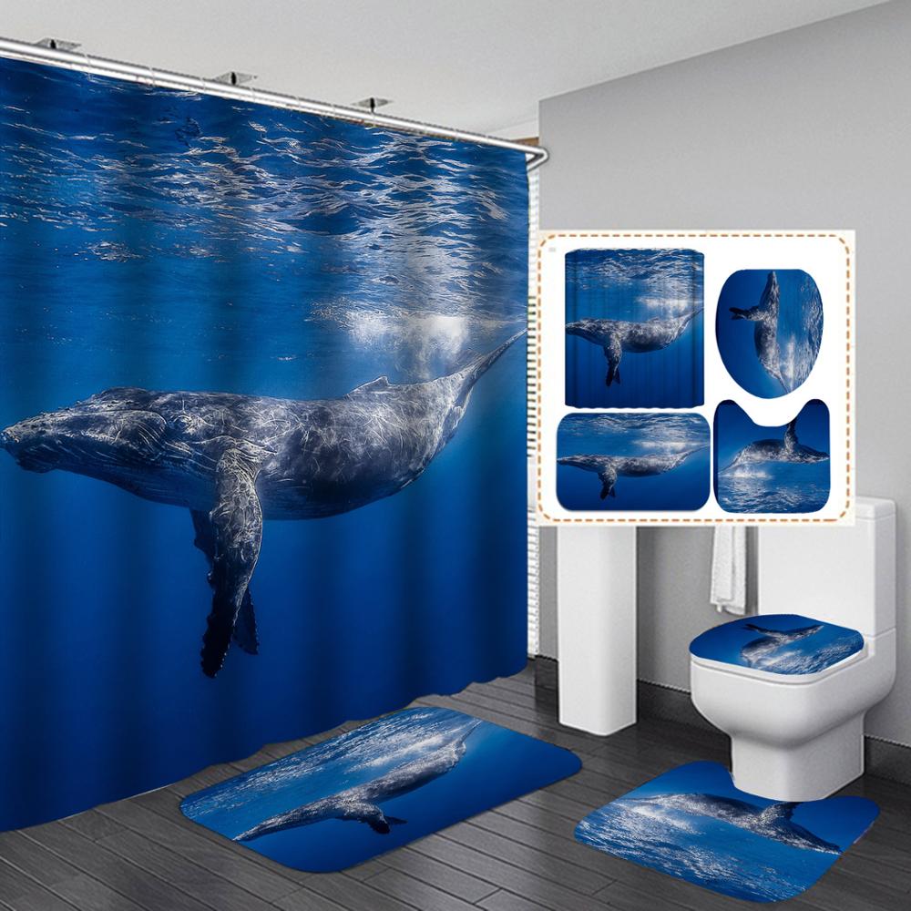 Coral Sea World Dolphin Shower Curtains Cartoon Waterproof Shower Curtain Bathroom Polyester