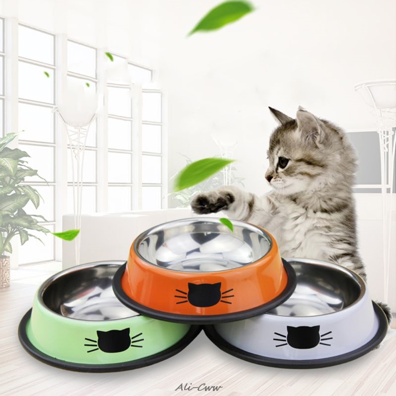 Thick Non-slip Cat Dog Food Bowl Foods Utensils Single Stainless Steel Pet Bowls for cats and puppies