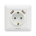 Herepow 2020 Wall Power White phone socket Grounded 16A EU Standard Electrical Outlet With 2100mA Dual USB Charger Port