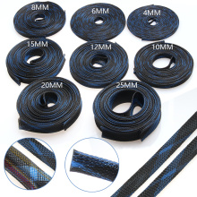 10M Cables Wire Gland Protection Black+Blue Insulation Braided Sleeving Tight Expandable Cable Sleeve 2/4/6/8/10/12/15/20/25mm