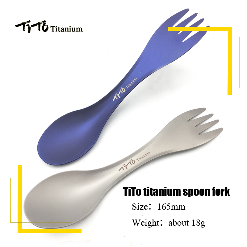 TiTo Outdoor Camping Picnic titanium Spoon Tableware titanium alloy Fork Ultralight pure titanium Spork