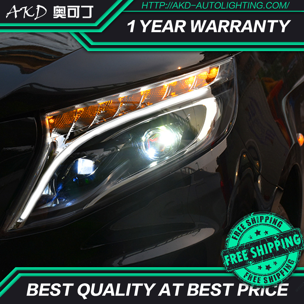 AKD tuning car Headlight For Mercedes-Benz VITO 2016-2019 Headlights LED DRL Running lights Bi-Xenon Beam lights angel eyes