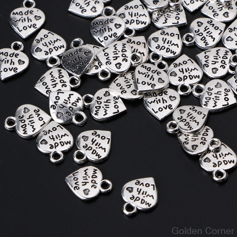 50pcs/set Fashion Metal MADE WITH LOVE CZ Heart Charms Pendants Necklace Beads for DIY Big Hole Beads Jy09 20 Dropship