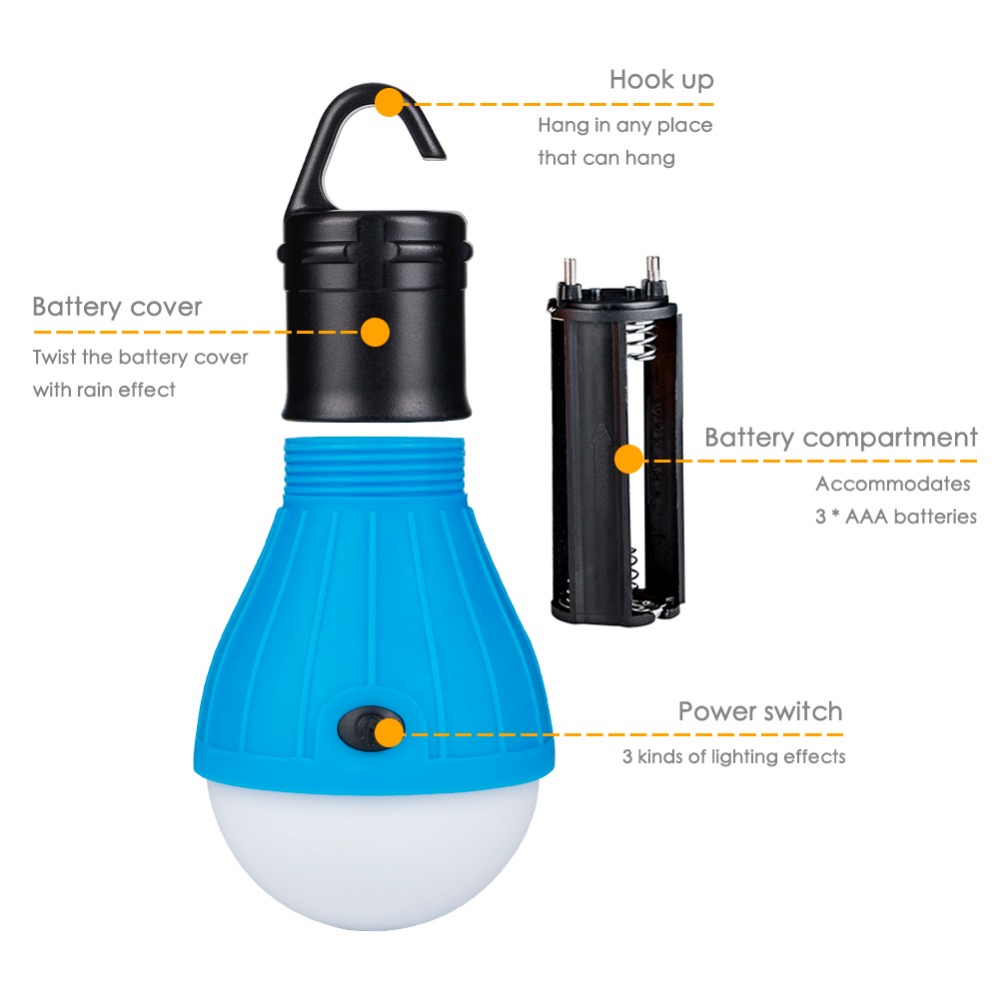 Mini Portable Lighting Lantern Tent Light LED Bulb Emergency Lamp Waterproof Hanging Hook Flashlight Camping Light Use 3*AAA